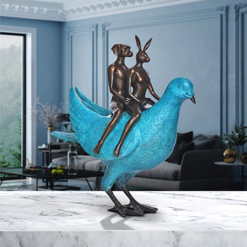 Pigeon Riders on a Mission (Bronze Sculpture, Small)