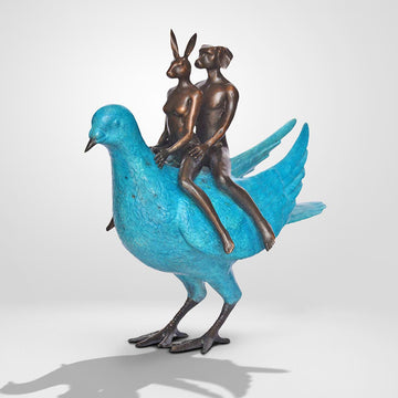 Pigeon Riders on a Mission (Bronze Sculpture, Small)