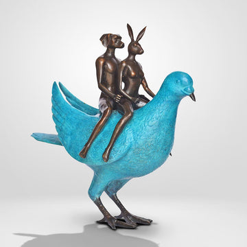 Pigeon Riders on a Mission (Bronze Sculpture, Small)