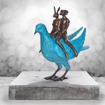 Pigeon Riders on a Mission (Bronze Sculpture, Small)