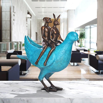 Pigeon Riders on a Mission (Bronze Sculpture, Small)
