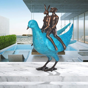 Pigeon Riders on a Mission (Bronze Sculpture, Small)