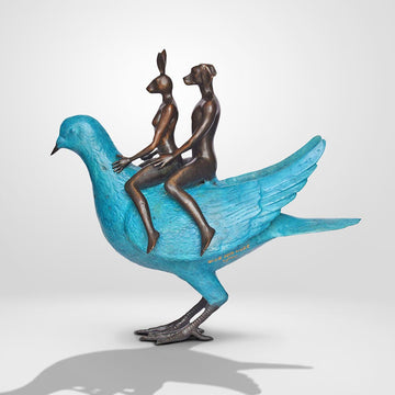 Pigeon Riders on a Mission (Bronze Sculpture, Small)
