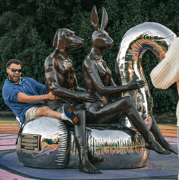 Swimming with a Flamingo (Bronze Sculpture)