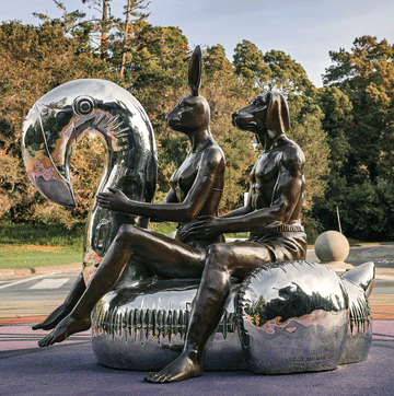 Swimming with a Flamingo (Bronze Sculpture)