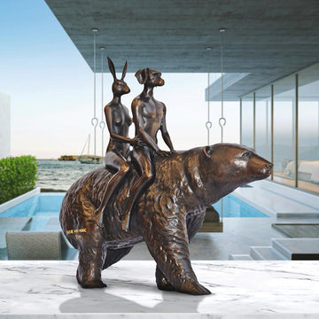 Polar Bear Riders on an Adventure (Bronze Sculpture, Small)
