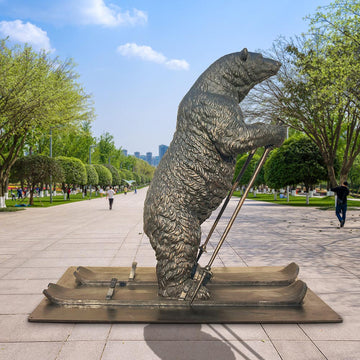 The Polar Bear Races on Skis (Bronze Sculpture)