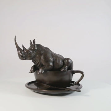 Rhino in a Cup (Bronze Sculpture, Small)