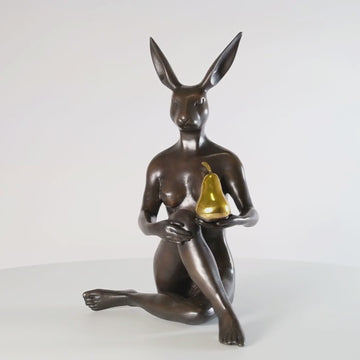 Rabbitwoman Grew a Pear (Bronze Sculpture, Miniature)