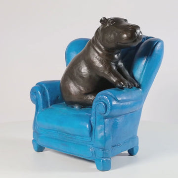 Hippo Me Time on a Chair (Bronze Sculpture, Miniature Collection)