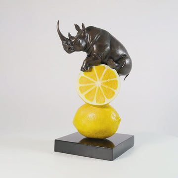 Rhino Loves Lemons (Bronze Sculpture, Small)