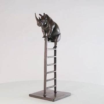 Baby Rhino on Ladder (Bronze Sculpture, Small)