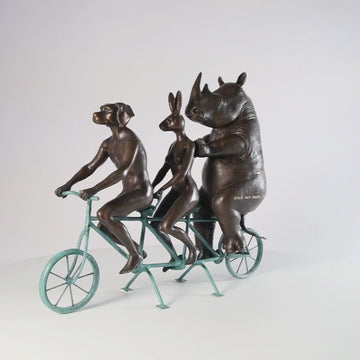 They Loved Riding Together With the Northern White Rhino (Bronze Sculpture, Miniature Collection)