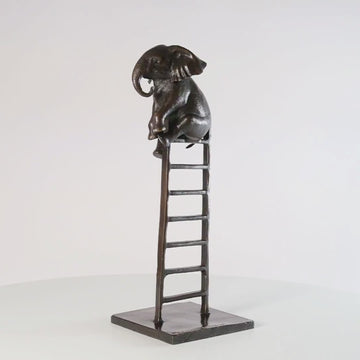 Baby Elephant on Ladder (Bronze Sculpture, Small)