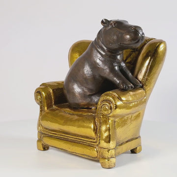 Hippo Me Time on a Chair (Bronze Sculpture, Miniature Collection)