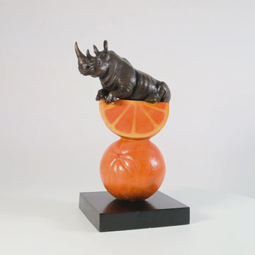 Rhino Loves Oranges (Bronze Sculpture, Small)