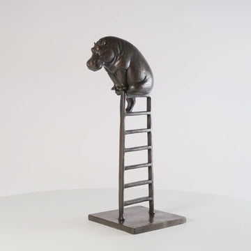 Baby Hippo on Ladder (Bronze Sculpture, Small)