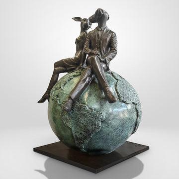 Rabbitwoman and Dogman on Top of the World (Bronze Sculpture)