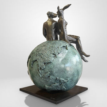 Rabbitwoman and Dogman on Top of the World (Bronze Sculpture)