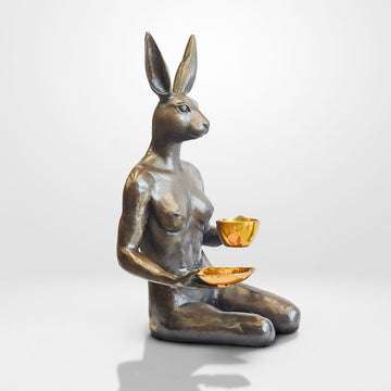 She looked into his eyes as she drank her cappuccino (Bronze Sculpture)