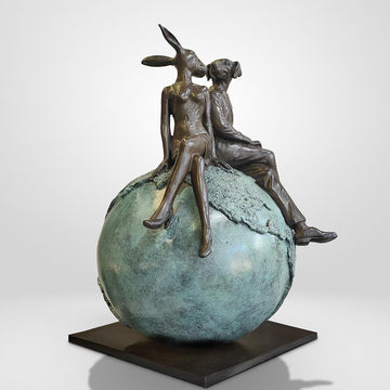 Rabbitwoman and Dogman on Top of the World (Bronze Sculpture)