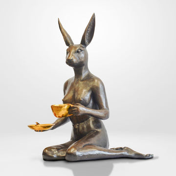 She looked into his eyes as she drank her cappuccino (Bronze Sculpture)