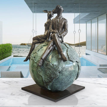 Rabbitwoman and Dogman on Top of the World (Bronze Sculpture)