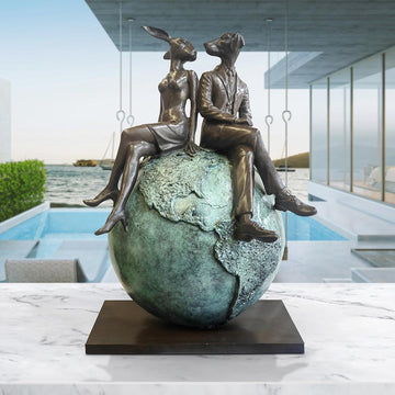 Rabbitwoman and Dogman on Top of the World (Bronze Sculpture)