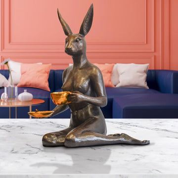 She looked into his eyes as she drank her cappuccino (Bronze Sculpture)