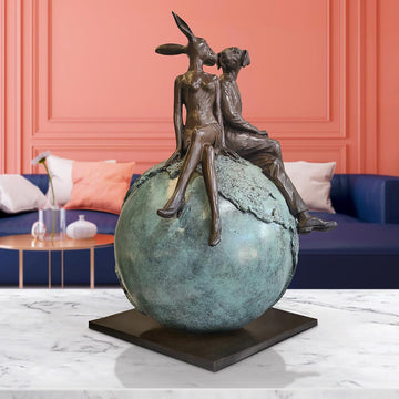 Rabbitwoman and Dogman on Top of the World (Bronze Sculpture)