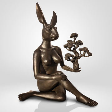 Rabbitwoman and the Bonsai (Bronze Sculpture)