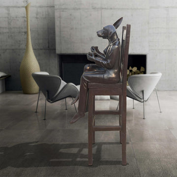 Rabbitwoman and Dogman Above It All, Savoring a Morning Brew (Bronze Sculpture, Mid-Size)