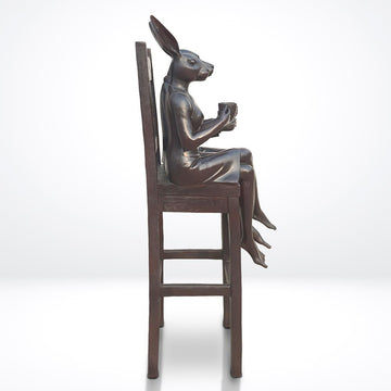 Rabbitwoman and Dogman Above It All, Savoring a Morning Brew (Bronze Sculpture, Mid-Size)