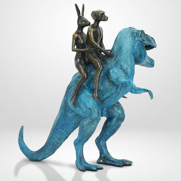 The T-Rex Riders on a Mission (Bronze Sculpture, Miniature Collection)