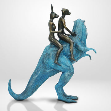 The T-Rex Riders on a Mission (Bronze Sculpture, Miniature Collection)