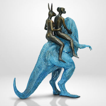 The T-Rex Riders on a Mission (Bronze Sculpture, Miniature Collection)