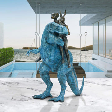 The T-Rex Riders on a Mission (Bronze Sculpture, Miniature Collection)