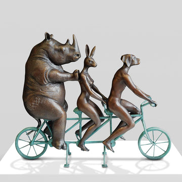 They Loved Riding Together With the Northern White Rhino (Bronze Sculpture, Miniature Collection)