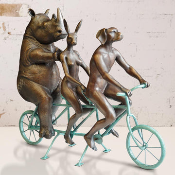 They Loved Riding Together With the Northern White Rhino (Bronze Sculpture, Miniature Collection)