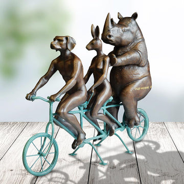 They Loved Riding Together With the Northern White Rhino (Bronze Sculpture, Miniature Collection)