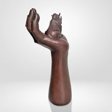 A Rhino up High in a Hand (Bronze Sculpture)