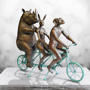 They Loved Riding Together With the Northern White Rhino (Bronze Sculpture, Miniature Collection)