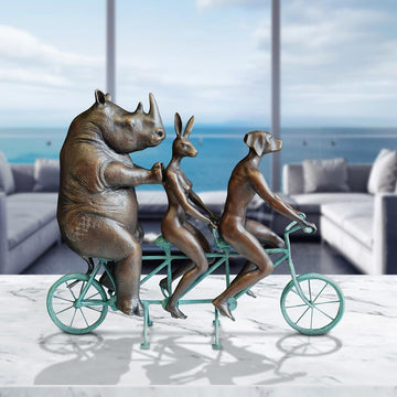 They Loved Riding Together With the Northern White Rhino (Bronze Sculpture, Miniature Collection)