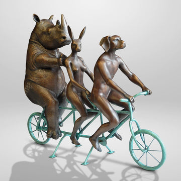 They Loved Riding Together With the Northern White Rhino (Bronze Sculpture, Miniature Collection)