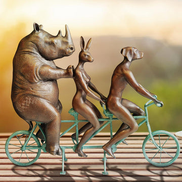 They Loved Riding Together With the Northern White Rhino (Bronze Sculpture, Miniature Collection)