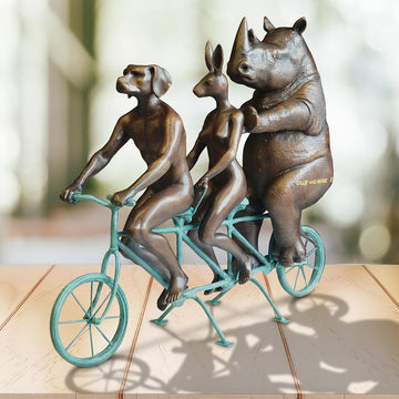 They Loved Riding Together With the Northern White Rhino (Bronze Sculpture, Miniature Collection)