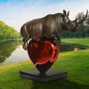 Rhino with a big heart (Bronze Sculpture)