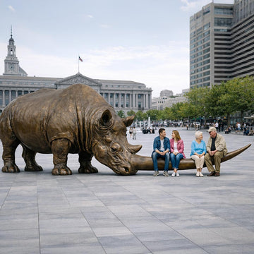 Sitting Together with the Northern White Rhino (Bronze Sculpture)