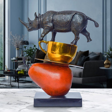 The Rhino Just Wanted a Pear and Cappuccino (Bronze Sculpture)