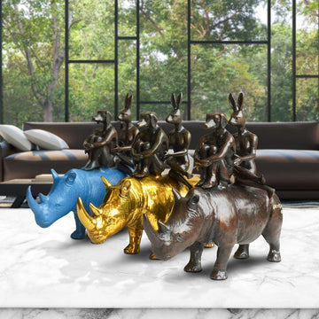 They Loved Rhinos and Rhinos Loved Them (Bronze Sculpture, Miniature Collection)